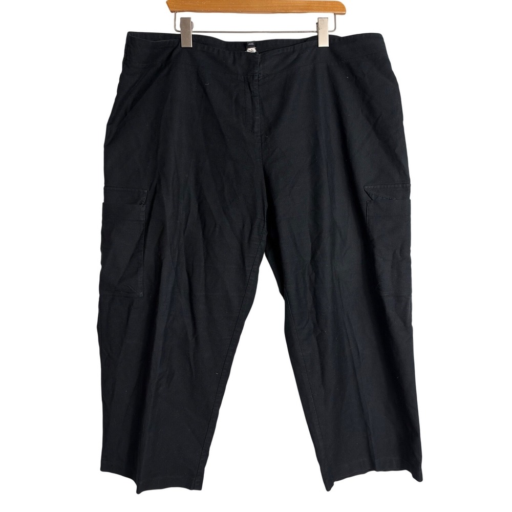 Eileen Fisher Black Cargo Capri Pants Womens XL Straight Leg Cropped Trousers